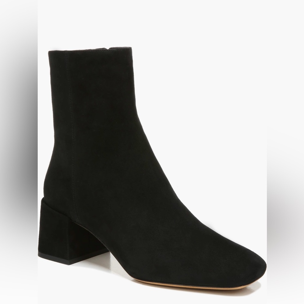 Vince Kaye Black Suede Leather Block Heel Booties